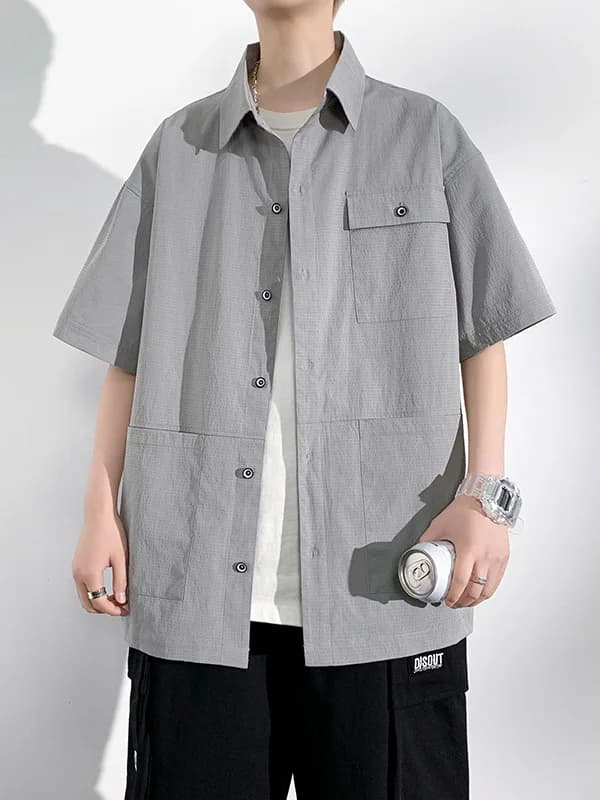 Loose Fit Summer Men's Short Sleeve Ice Silk Thin Shirt plus Size Big Code Men's Clothing Breathable Polyester Fiber Casual S...