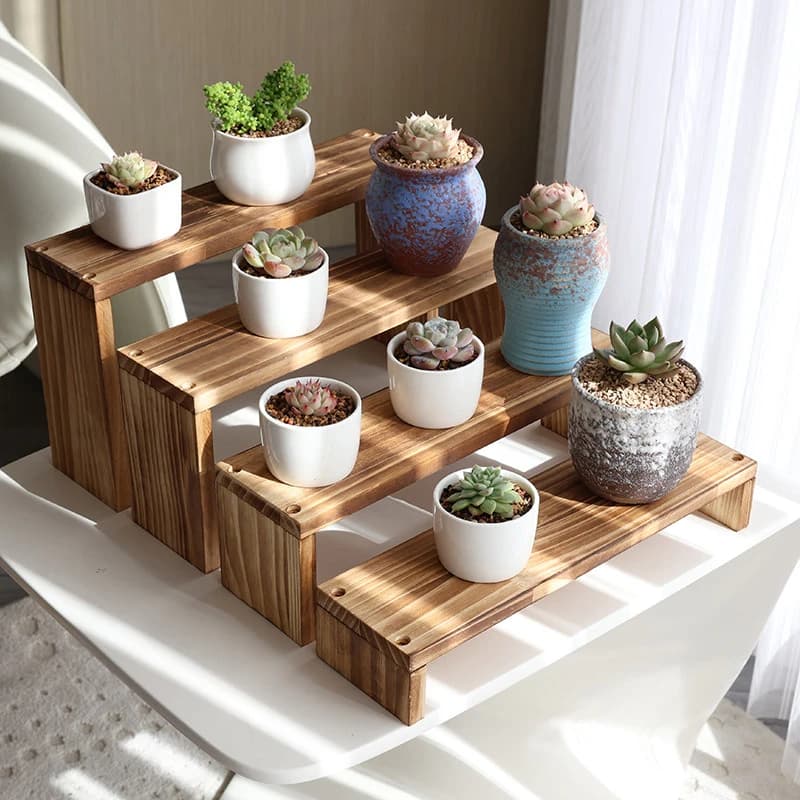 Vintage Wooden Small Display Shelf,Desktop Storage Rack for Perfume Cosmetics Dolls Succulent Plants Jewelry Tea Set