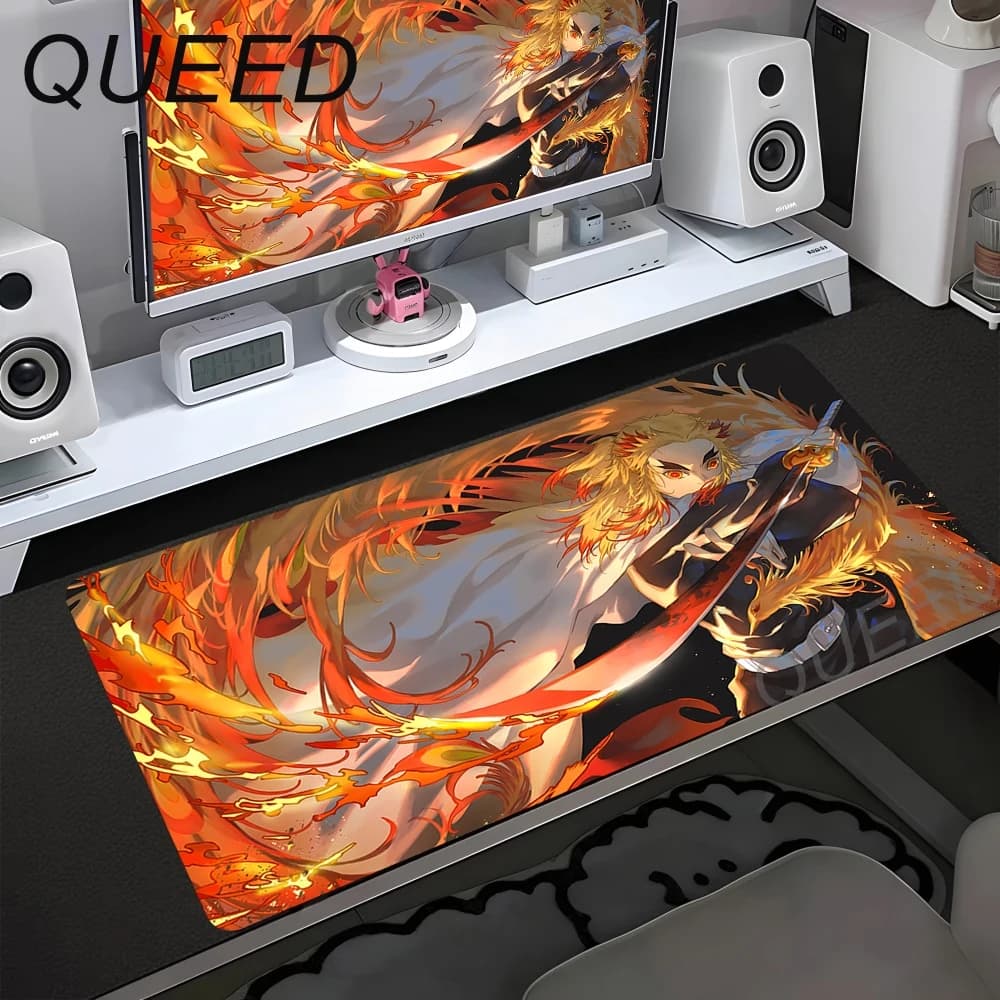 Tappetino da Scrivania XXL Anime Giapponese Demon Slayer, Mousepad Kawaii per PC e Laptop, Tappetino per Tastiera in Gomma Naturale Antiscivolo