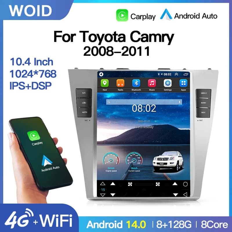 Android14 Carplay Per Toyota Camry 2007-2011 Tesla Stile Schermo Autoradio Navigazione GPS Lettore Multimediale Stereo 2Din 4G DSP