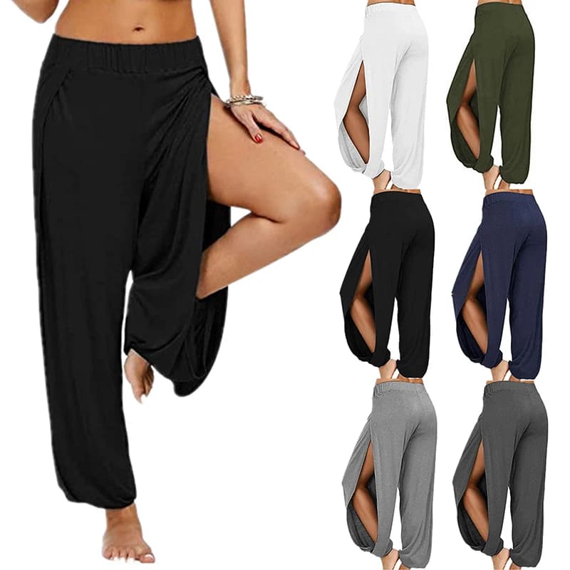 Pantaloni sportivi da yoga da donna Pantaloni Haren estivi a fessura alta Pantaloni larghi hippie Harem larghi