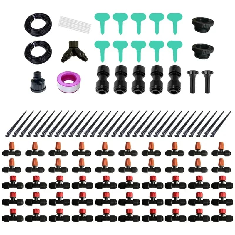 Kit Irrigazione a Goccia da 30m con Ugelli Atomizzatori, Sistema a Doppio Tubo da 15m per Irrigazione Giardino, Serra, Ortaggi, Set Fai-da-te