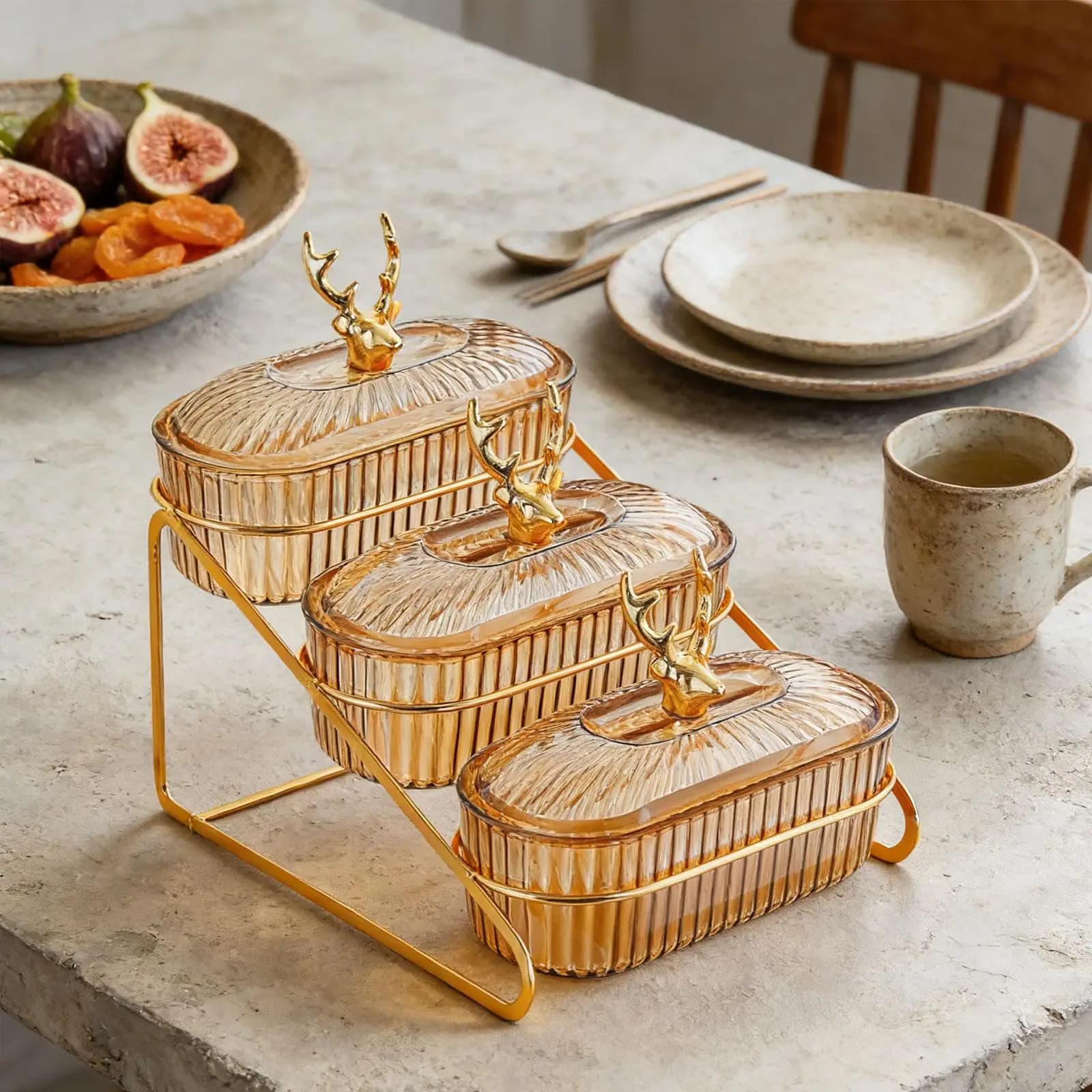Multipurpose Dried Fruit Plate with Rack Appetizer Snack Dish Tray for Modern Kitchen and Events