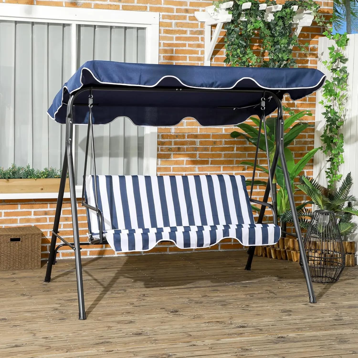 3 Seat Garden Donder with Removable Bearings, Steel Frame and Adjustable Canopy, Customizable