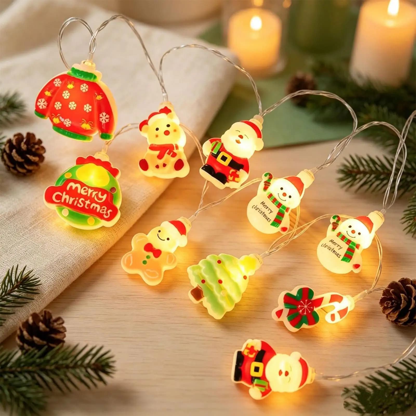 Santa Claus String Light LED Santa Snowman Cute String Lights Christmas Tree Hangings Decor For Porch Front Door Yard Patio Path
