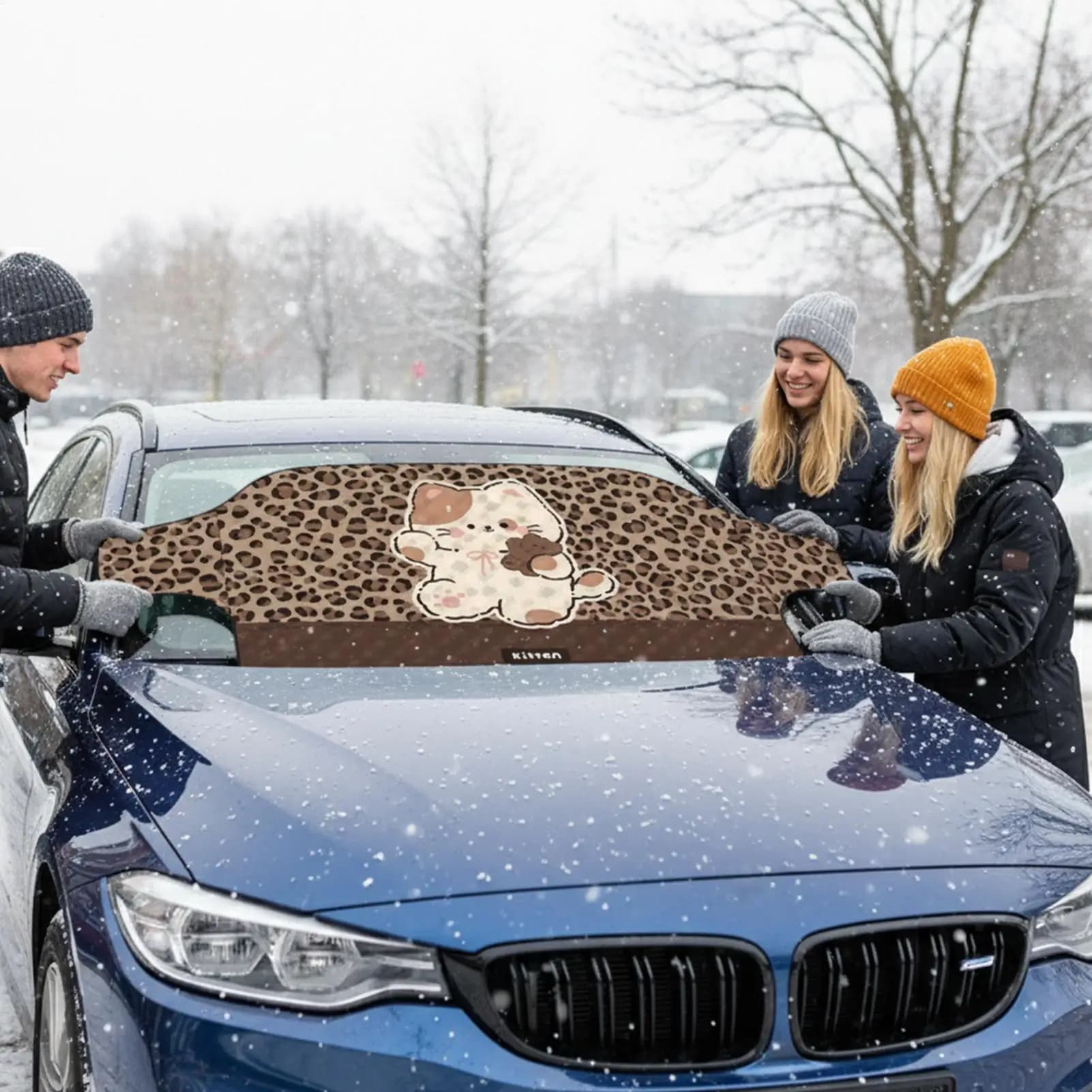 Parabrezza per auto Copertura per neve 77x36 pollici Impermeabile per tutte le stagioni Simpatico cartone animato Parasole per neve e ghiaccio Copertura per parabrezza per auto SUV