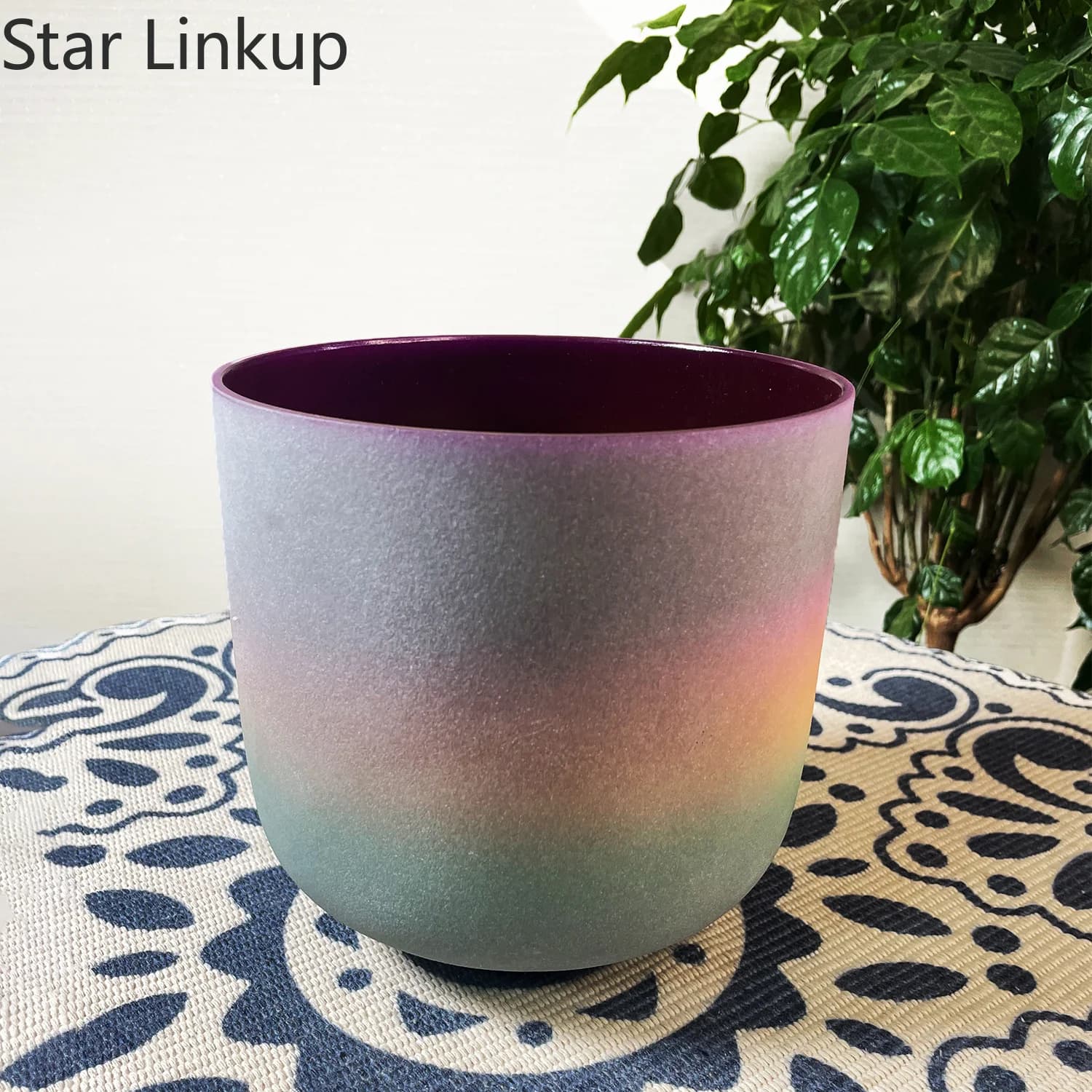 Star Linkup 8 Inch Rainbow Matte Frosted Quartz Singing Bowl, Complete A-G Seven Notes Options, Available in calibrated 432Hz & 440Hz frequencies, premium percussion instrument for yoga practice