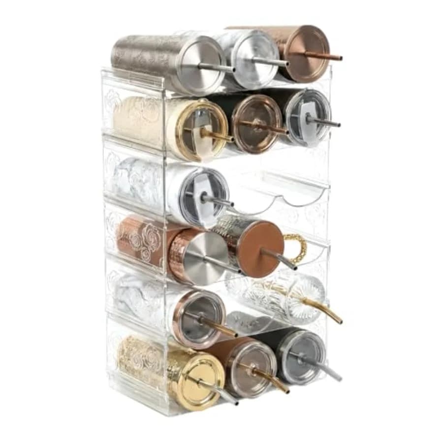 Organizzatore impilabile per bottiglie d'acqua da armadietto, porta bottiglie in plastica progettato per bicchieri Starbucks con borchie fino a 40oz, in plastica C