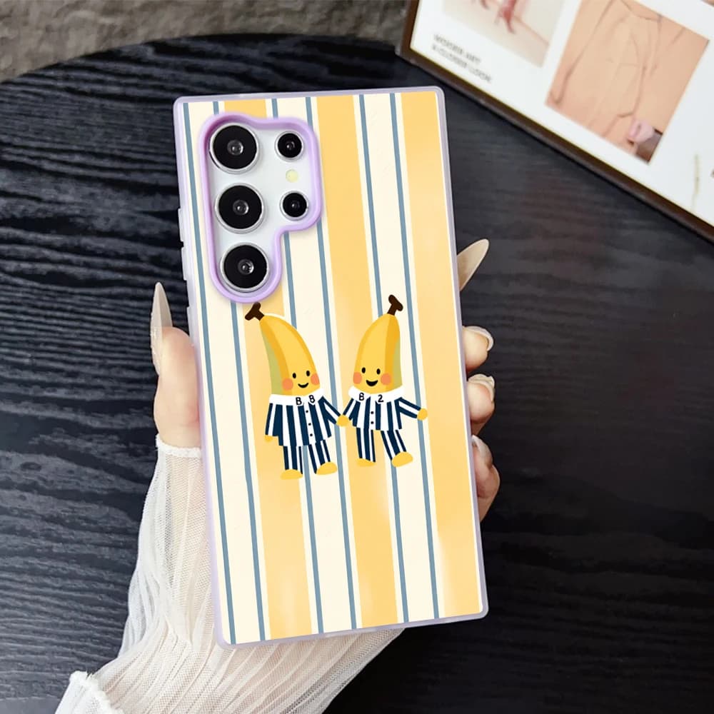 Jelly Phone Case For Samsung Galaxy A57 A55 A54 A37 A56 S25 S26 S24 S23 S22 Ultra Plus FE Cute Twin Cartoon Banana Sketch Clear