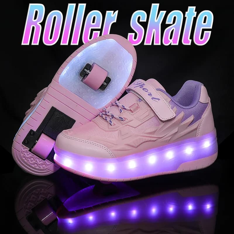Scarpe da ginnastica alla moda per ragazze con due ruote e luci LED, ricaricabili tramite USB, pattini a rotelle, regalo per bambini, scarpe sportive casual