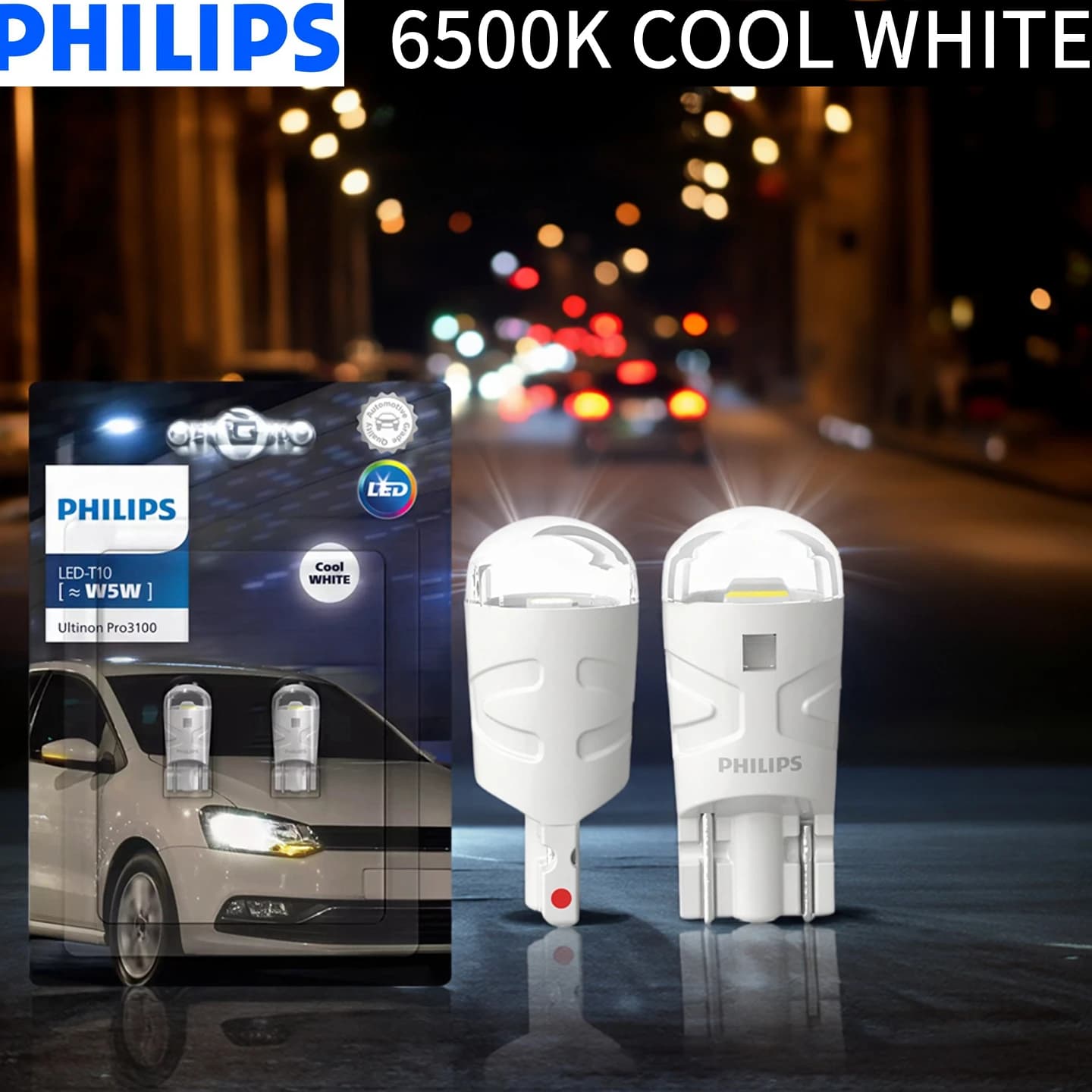 Philips Ultinon Pro3100 LED T10 W5W 6500K Bianco freddo Nuovo stile Auto Interni/Luce di parcheggio Indicatori di direzione Lampade 11961CU31B2, Coppia