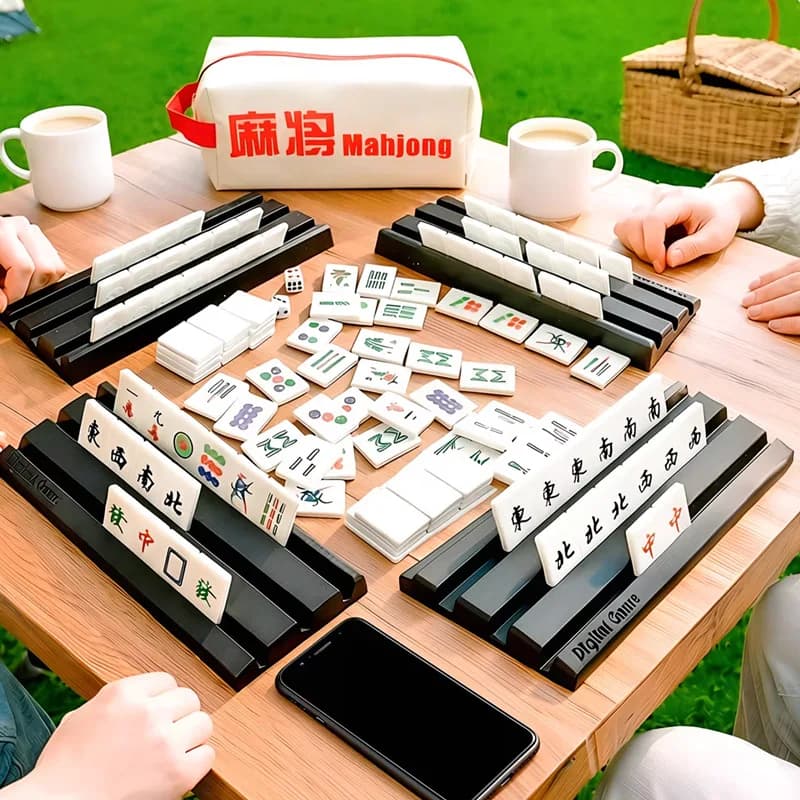 Grande Gioco di Rummy Cube da 3,8 cm, 144 Tessere Numerate di Mahjong con Borsa Portatile, Dadi e 4 Supporti, Set da Viaggio, Gioco da Tavolo Classico per Famiglie