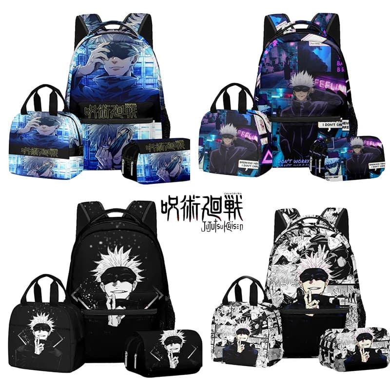 Anime Digital Print Jujutsu Kaisen School Set Large Capacity Backpack Lunch Bag 2-Layer Pencil Case 3Pcs Gojo Satoru Boy's Gift