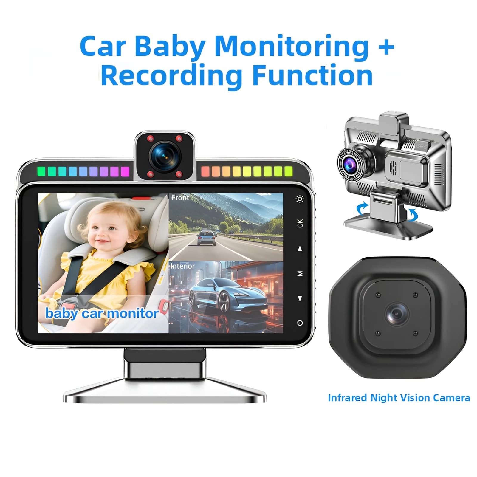 Specchietto Retrovisore per Auto con Schermo Diviso in 3 Parti da 4,5 Pollici, Telecamera DVR 1080P, Visione Notturna, Supporto App per Smartphone iOS e Android 2026