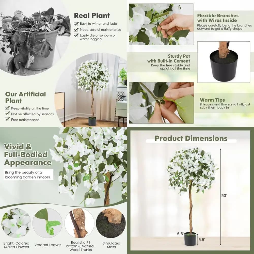 Artificial Silk Tree with 576 Flowers and 288 Leaves, High Floor Plant for Interior or Exterior, White