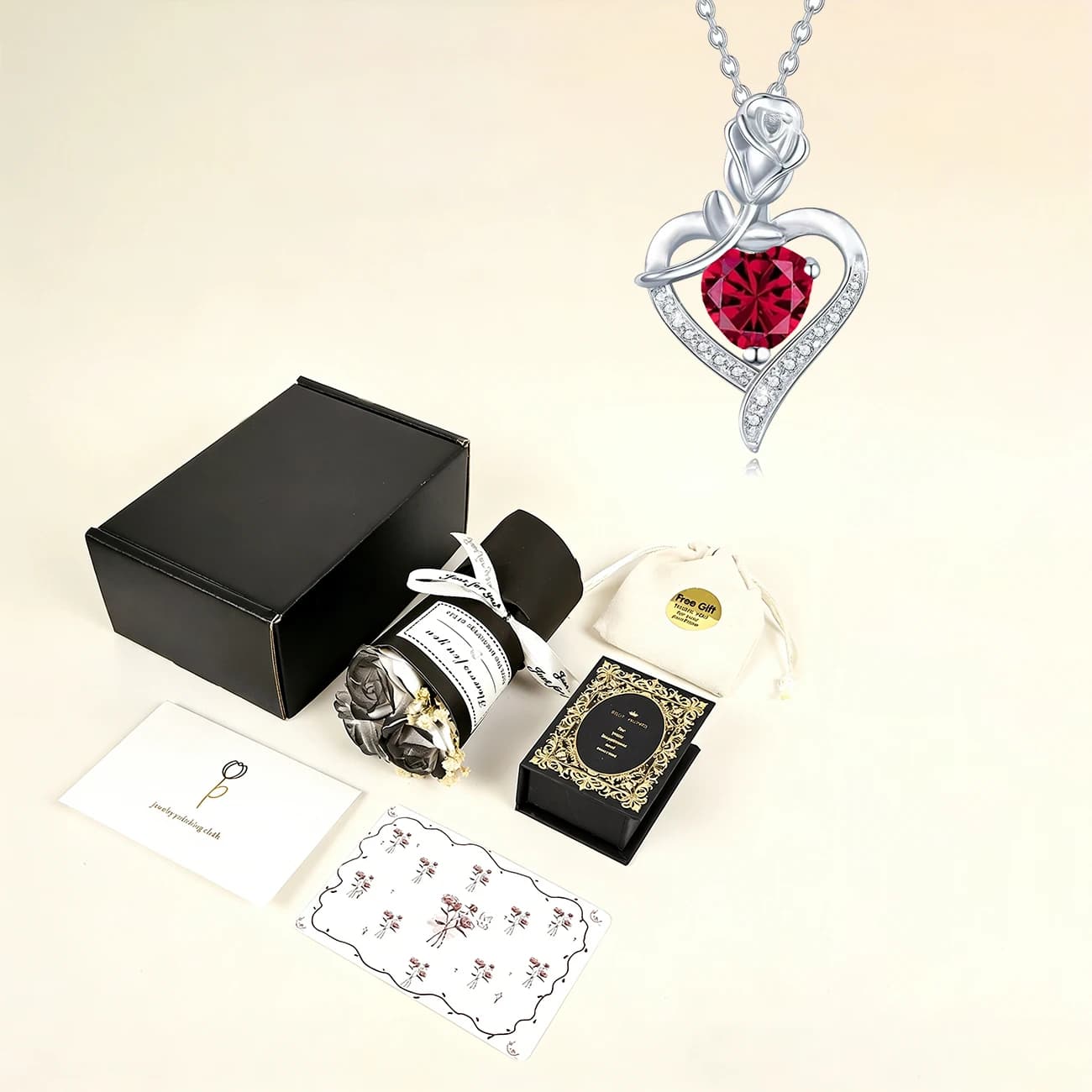 Necklaces with heart-shaped pendant with book-shaped gift box, bouquet of roses for women, mothers, wives, boyfriends, Christmas, birthday, free gifts, jewelry