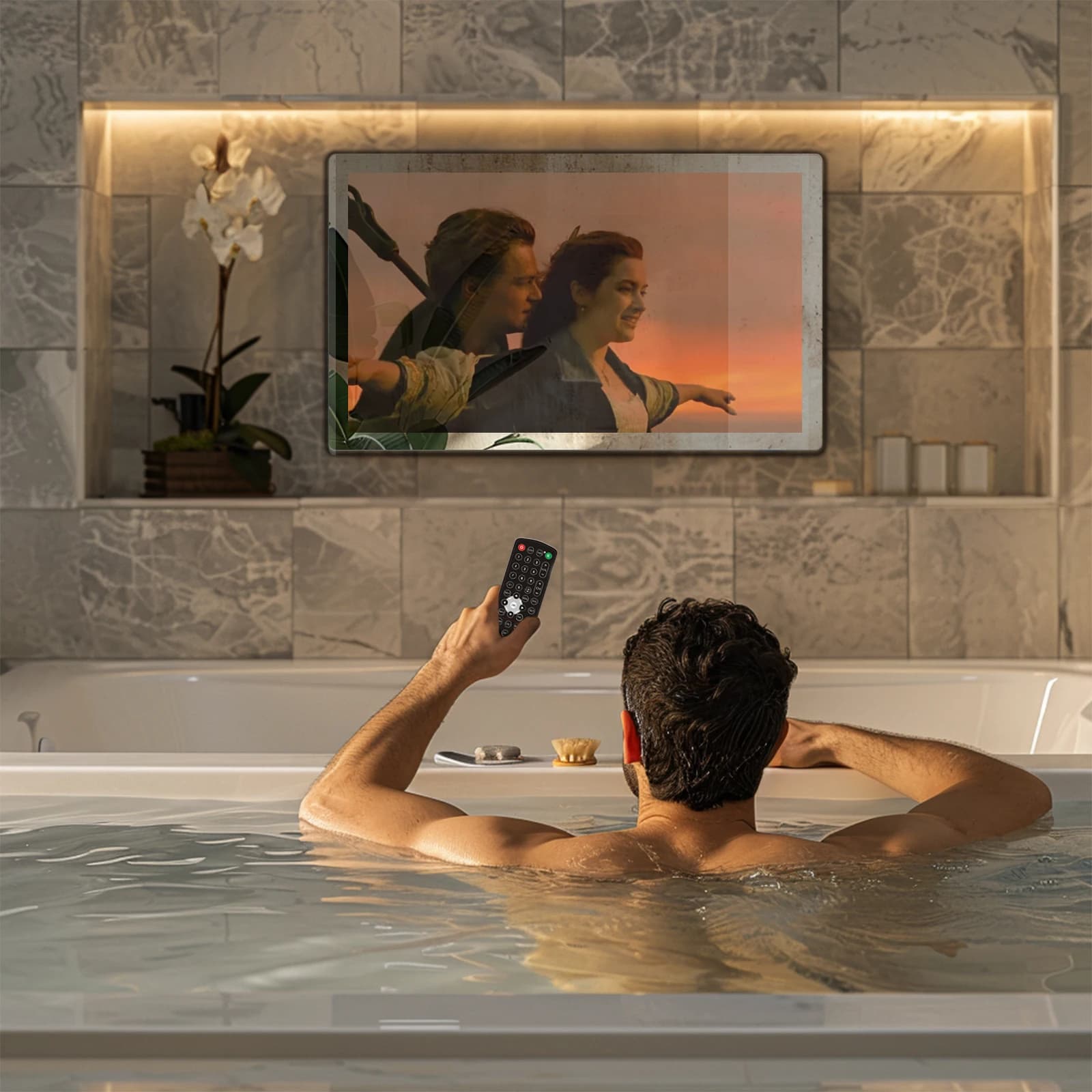TV con specchio da bagno, con controllo vocale, HDTV impermeabile a specchio da 32 pollici per uso interno ed esterno, HD Smart