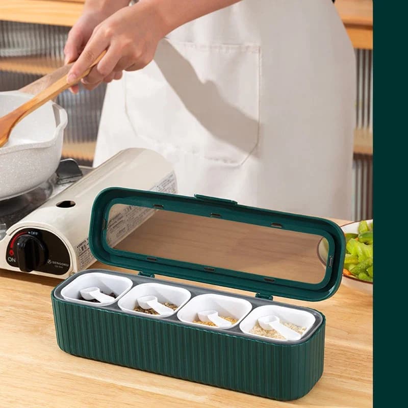Scatola per condimenti a 4 griglie barattolo per spezie organizzatore da cucina e barattoli per spezie contenitore per sale e pepe Set di contenitori per spezie