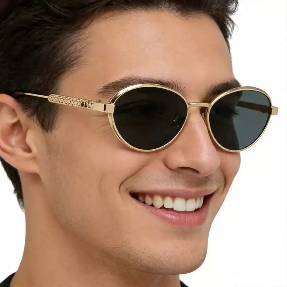 Retro American round frame sunglasses with slim metal frame, lightweight and high-end unisex design, effortlessly creating a laz