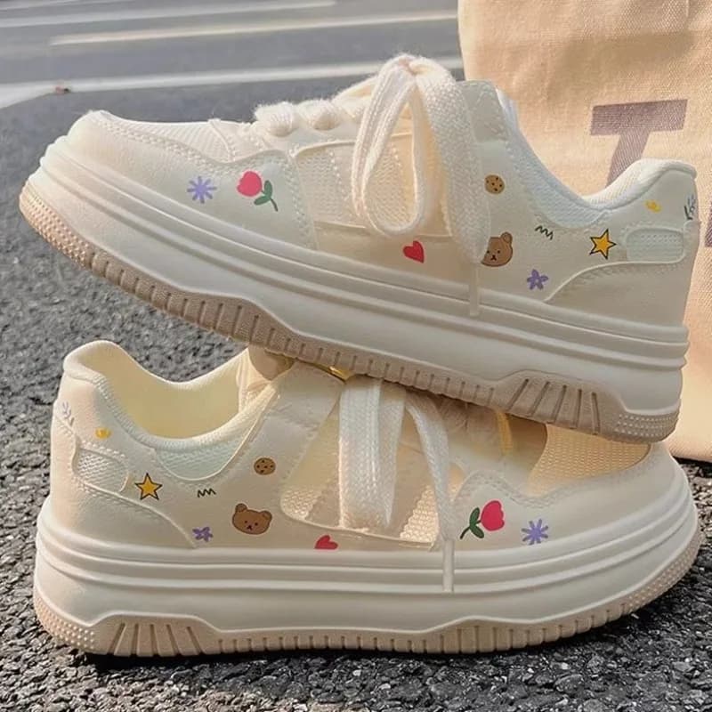 Platform White Sneakers Women Summer 2026 Thick Sole Mesh Breathable Cute Student Casual Skate Shoe