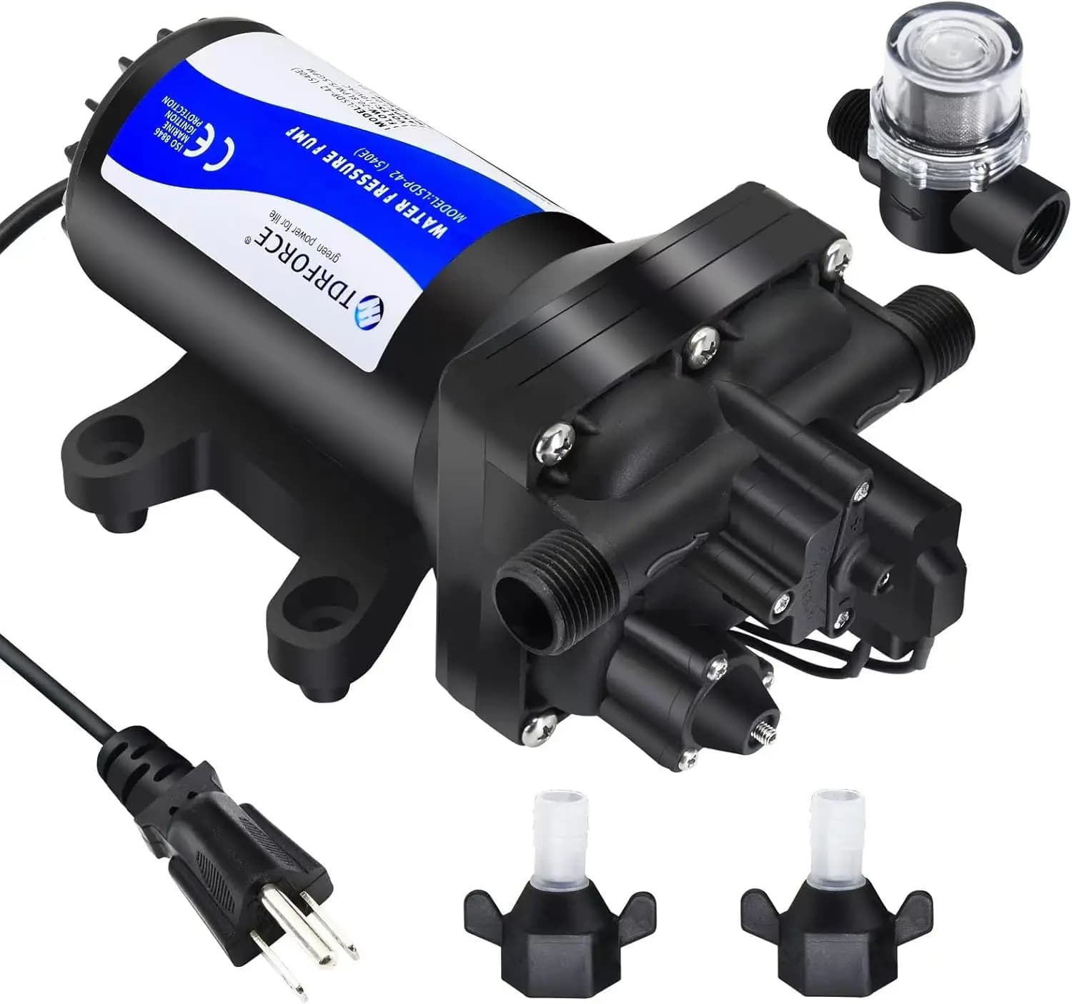 Pompa Acqua Dolce 5.5GPM, Pompa di Pressurizzazione 75 PSI, Pompa a Diaframma Autoadescante per Camper, Nautica, Tubo da Giardino