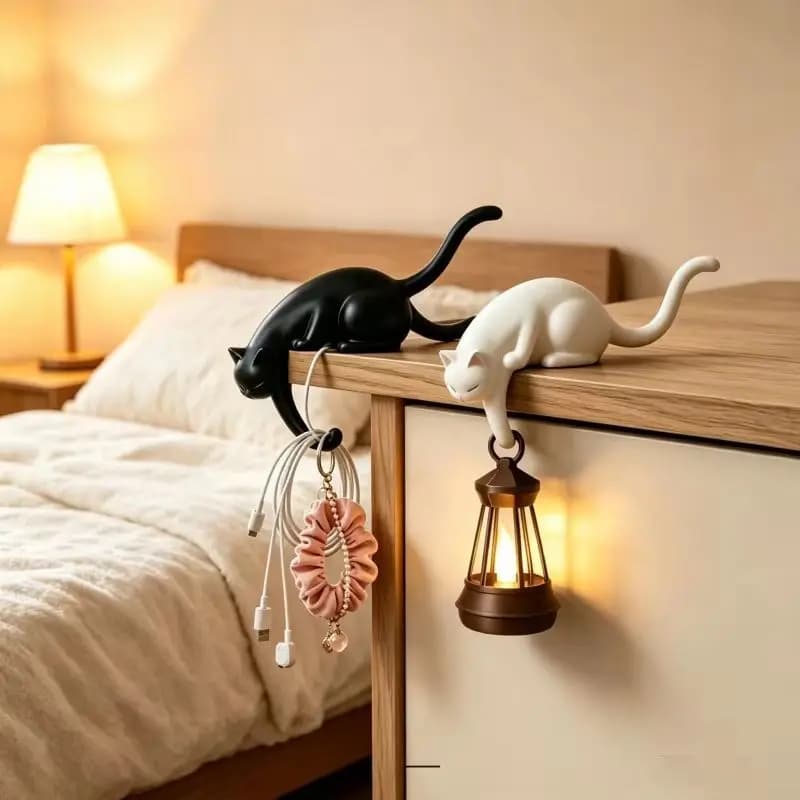 Inverted Cat Tail Hook Rack 3D Printing Animal Shape Hook Wall Ornaments Creative Cat Lantern Desktop Decoration Gift Key Chain