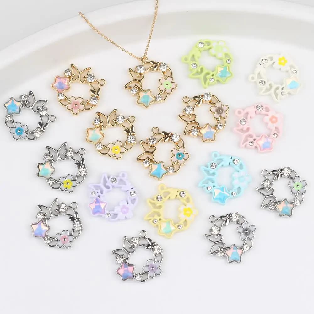 6 pz/lot 19*20 MILLIMETRIES In Zinc Alloy Spray-Painted Strass Inlaid Garland Pendants And Pendants FAI Necklace FROM TE Bracelet Accessories