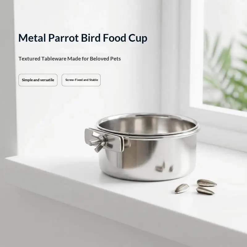 Stainless Steel Feeding Food Drinking Feeder Dish Hanging Cage Bowl For Pet Birds Anti-turnover Clamp-on Water Drinker Cage Cup