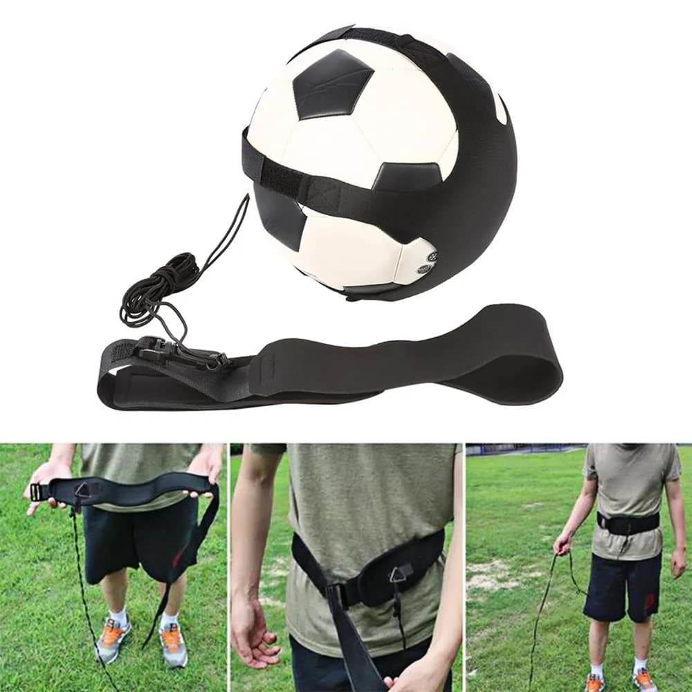 Cintura elastica per allenatore di calcio regolabile, adatta per allenatore di calcio di dimensioni della palla, pratica delle abilità della cintura da allenamento di calcio nera