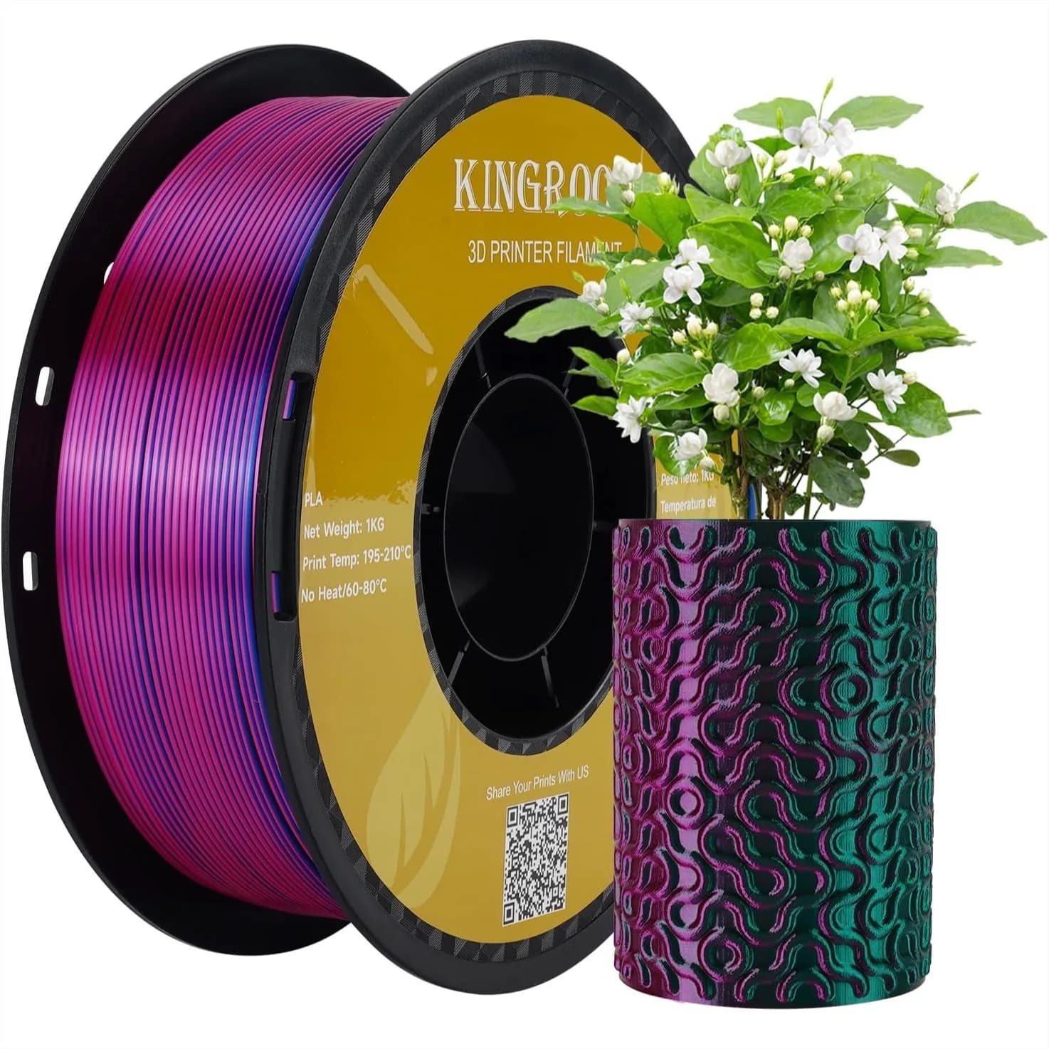 Filamento PLA Multicolore Effetto Seta 1.75mm Tricolore Rosso Blu Verde, Precisione Dimensionale +/-0.03mm, Bobina da 1kg per Stampante 3D