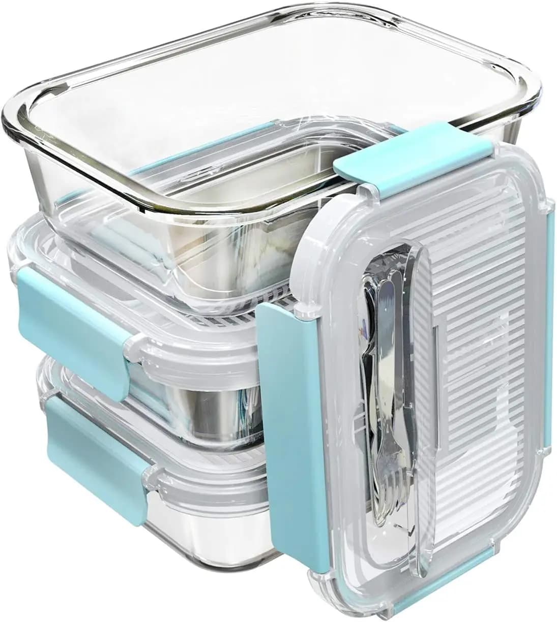 Grandi Contenitori in Vetro per Alimenti con Coperchi a Chiusura Ermetica - Set da 3 Contenitori Bento per Pranzo e Preparazione Pasti, 36 OZ