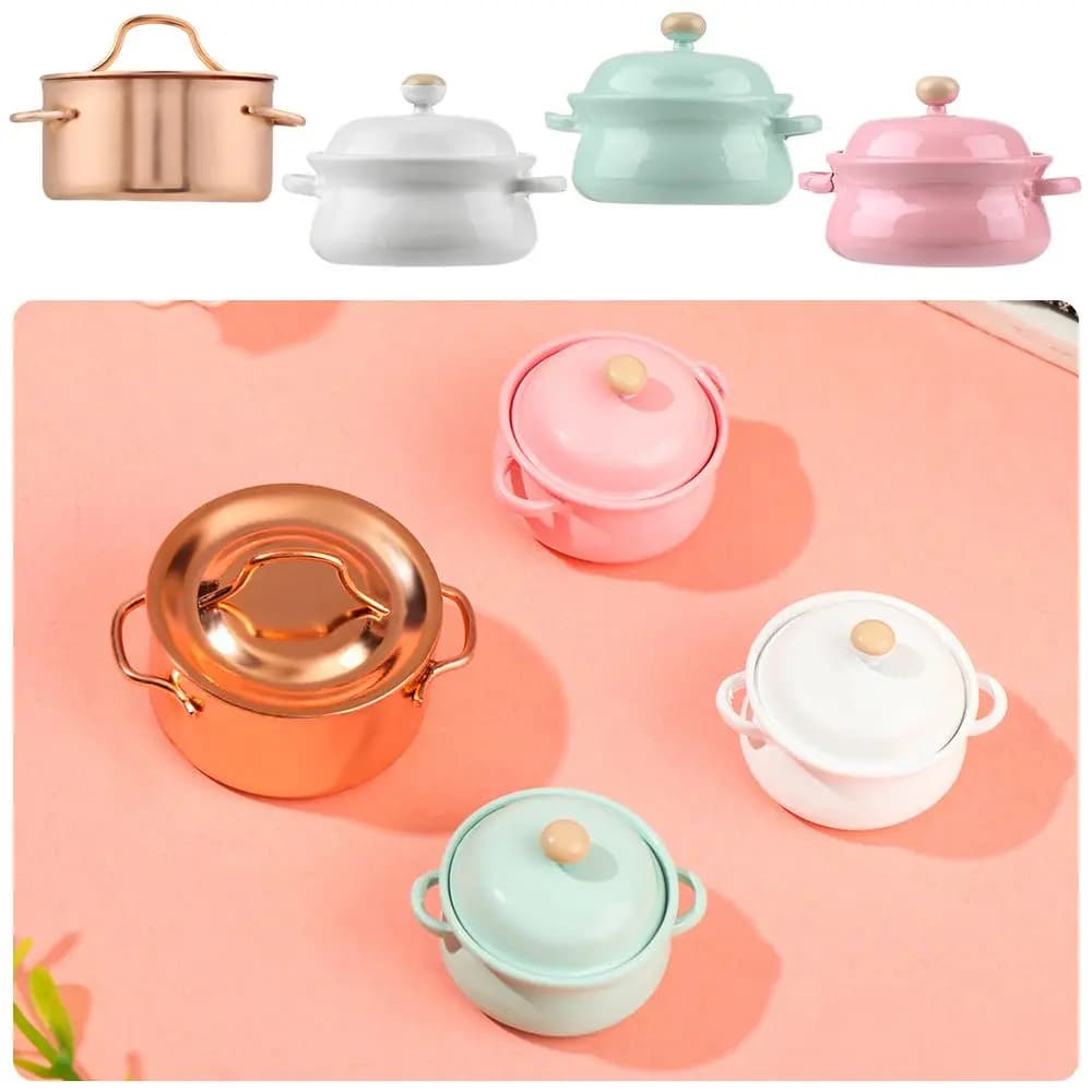 Modello bambola utensili da cucina cucina giocattoli da cucina accessori per casa delle bambole Mini pentole con coperchio per pentole pentola per zuppa in miniatura