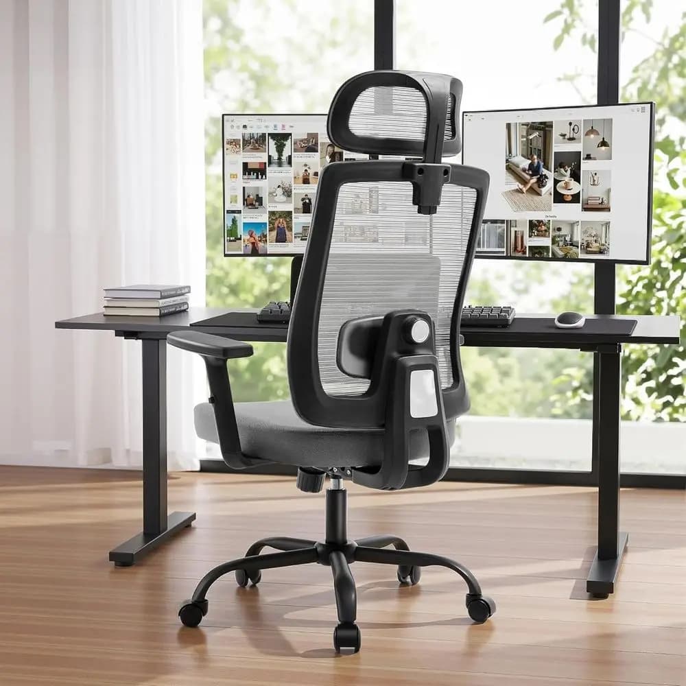 Sedia da scrivania ergonomica in rete con schienale alto, supporto lombare regolabile e poggiapiedi per un gaming confortevole, supporta fino a 150 kg