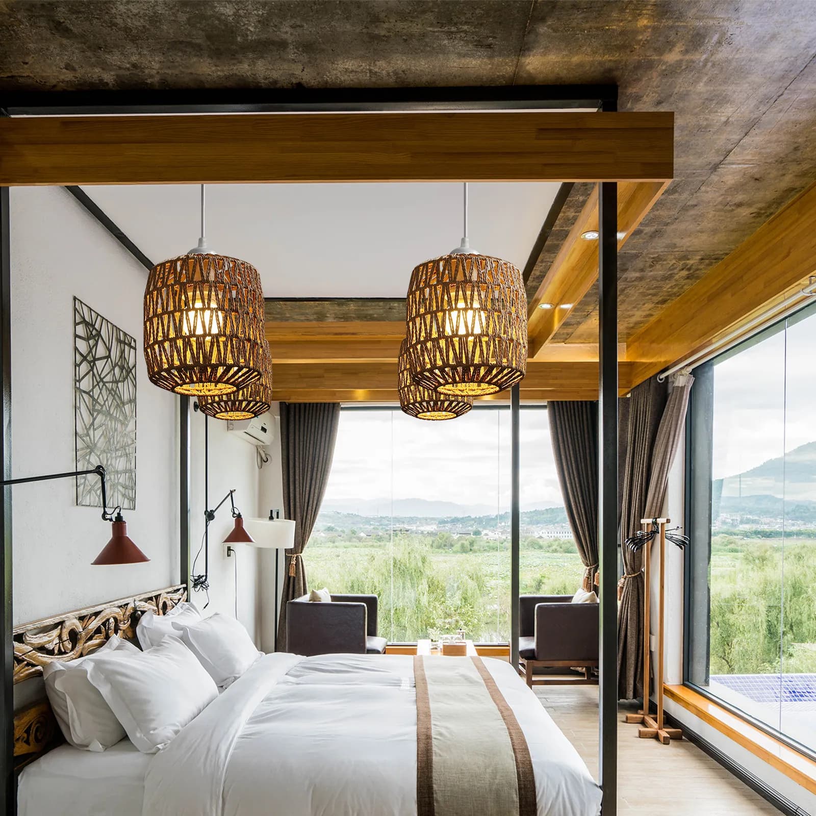1 Pezzo Paralume in Carta Intrecciata Stile Rattan, Copertura per Lampada da Soffitto, Diffusore di Luce Calda con Texture Naturale per Casa e Hotel
