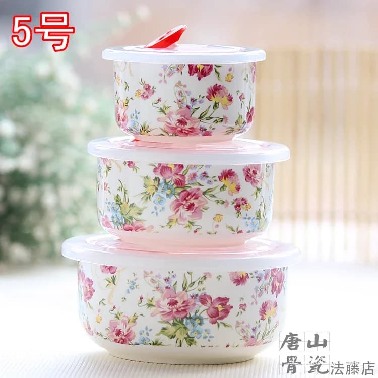Set di Tre Pezzi, Design Floreale Rosso, Contenitore per Pranzo in Fine Bone China, Lunch Box Termico Stile Giapponese, Scatola per Alimenti in Porcellana per Bambini