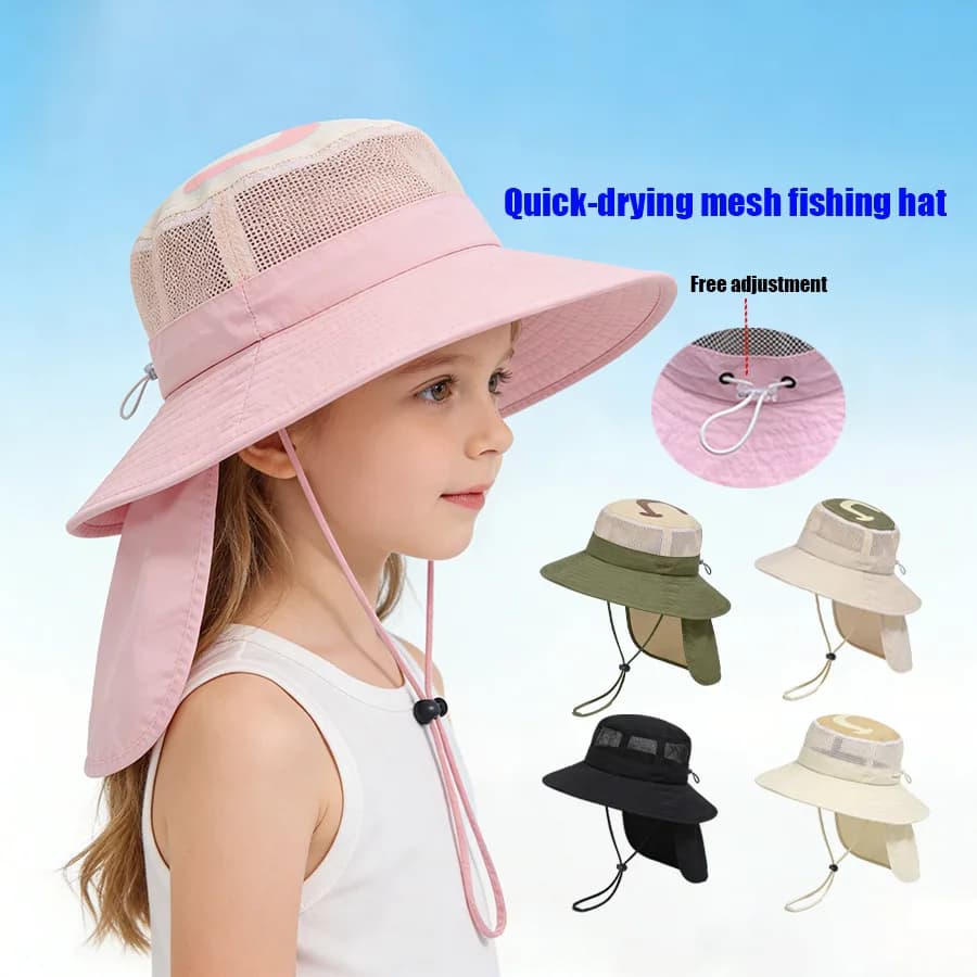 Children's mountain climbing fisherman hat for men, outdoor camping fishing hat, children's wide-brimmed mesh breathable sun pro