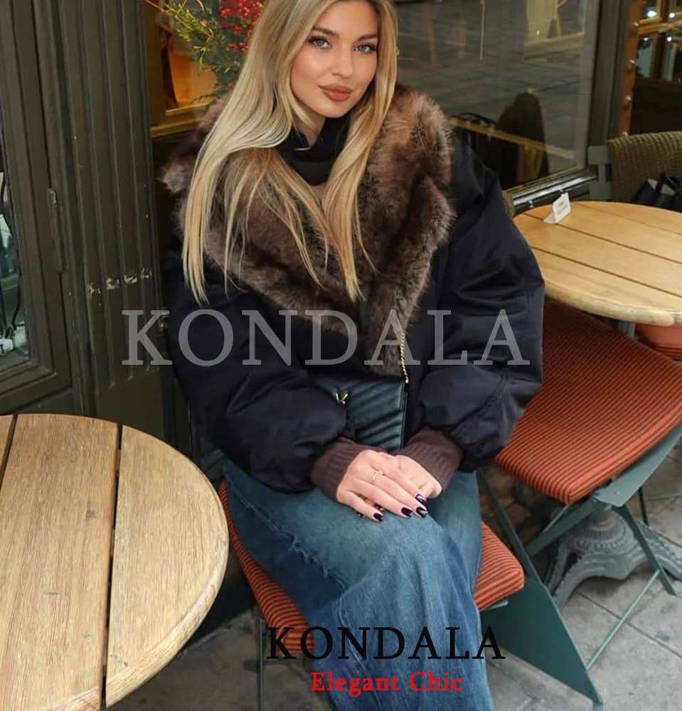 Giacca Bomber Trendy da Donna KONDALA con Collo in Pelliccia Sintetica, Stile Tomboy, Moda Primavera 2026, Streetwear Cool da Pilota