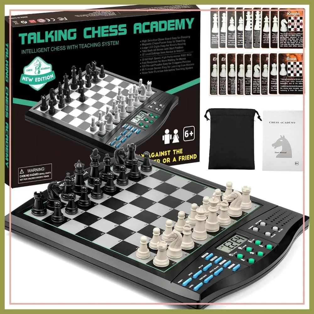 Set di Scacchi Elettronico, Gioco di Scacchi Magnetico con Funzione Didattica Interattiva per Principianti e Giocatori Avanzati, Portatile