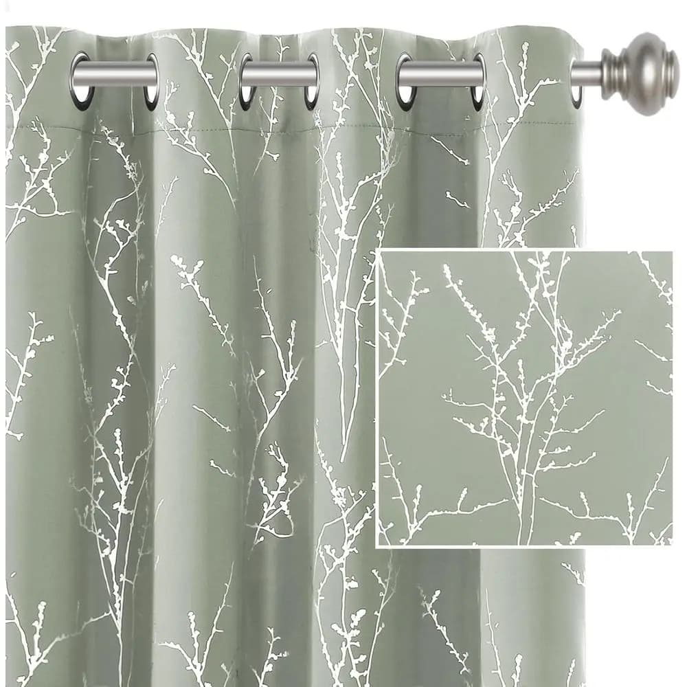 Tende termoisolanti con occhielli e stampa albero di salvia, 52x63, 2 pannelli, oscuranti