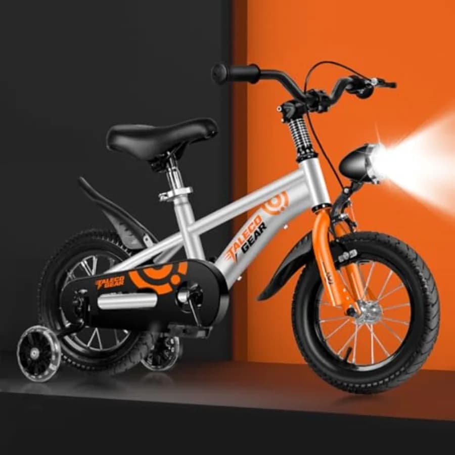 Bicicletta per principianti: telaio in acciaio robusto da 12/14/16 pollici, colore nero/rosso/blu, ruote da allenamento, faro, freno a mano, regolabile