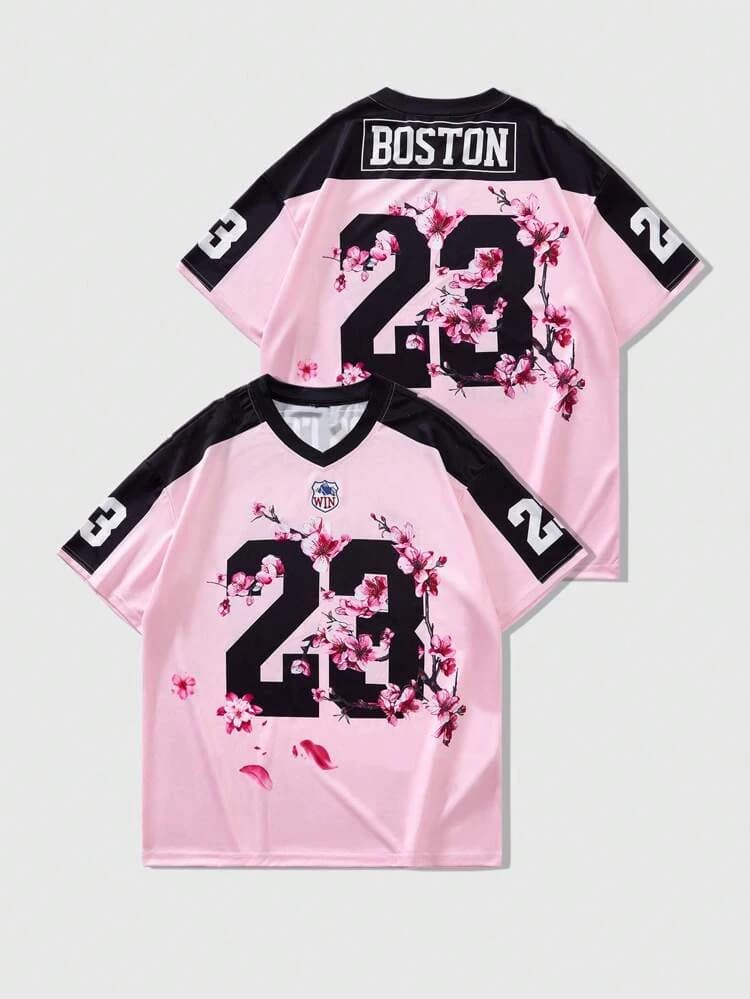 Estate Peach Blossom Leopard Print No.23 Maglia da basket stampata Maglietta da donna alla moda Streetwear con scollo a V Hiphop Casual Top