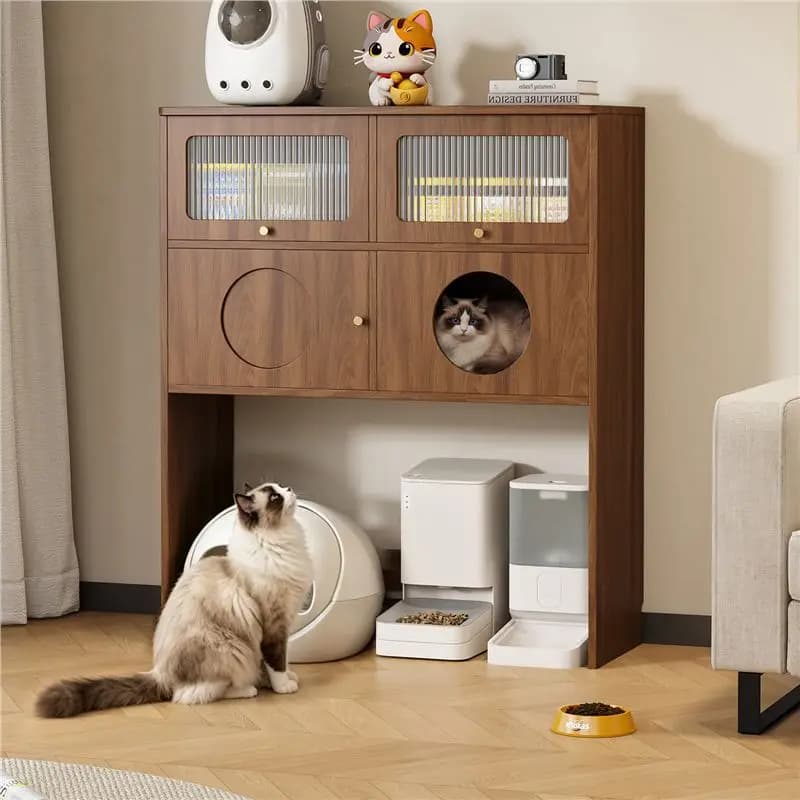 Solid wood cat nest locker pet cat litter upper storage cabinet household living room multi-layer side cabinet small apartment l