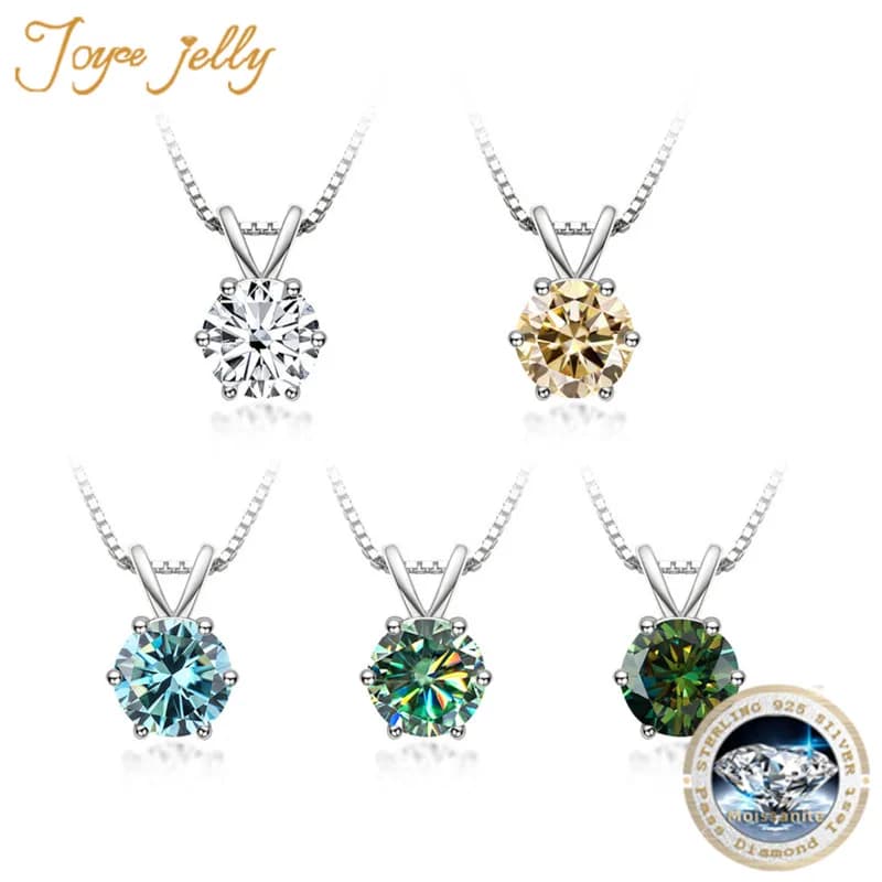 JoyceJelly Classic 1ct Moissanite Necklace for Charm Women Lab Diamond Pendant Silver 925 Jewelry Engagement Gifts for Wedding Party