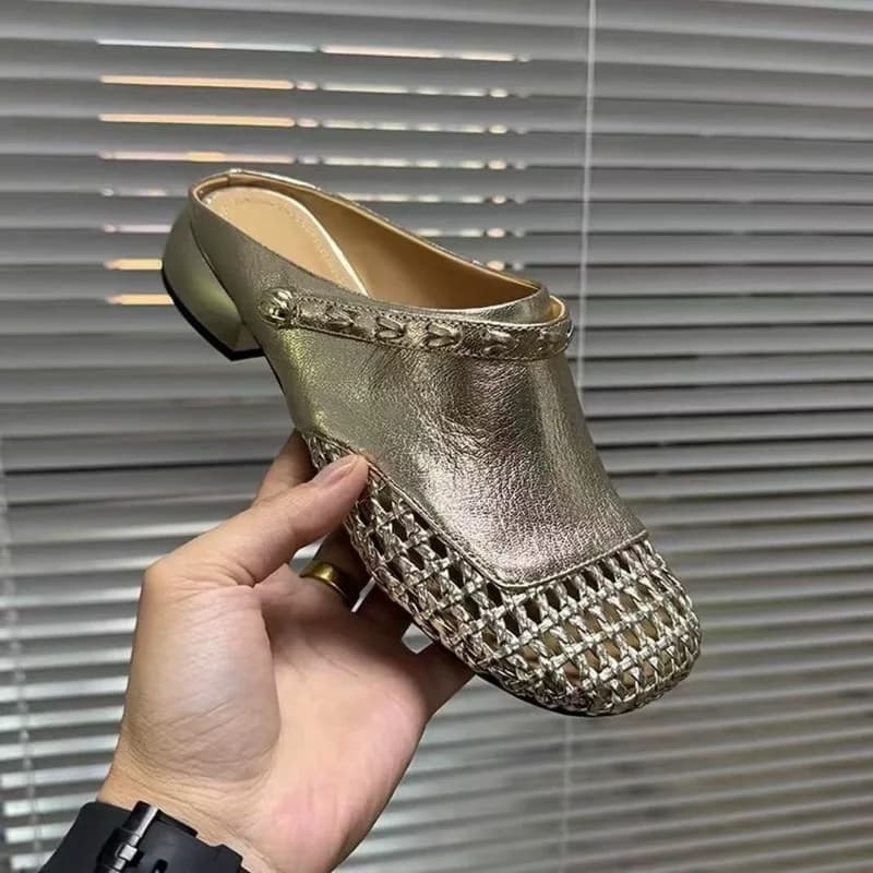 Baotou Slippers Autumn New Round Toe Deep Mouth Metal Buckle Soft Sole Non-slip Block Heel Shoes