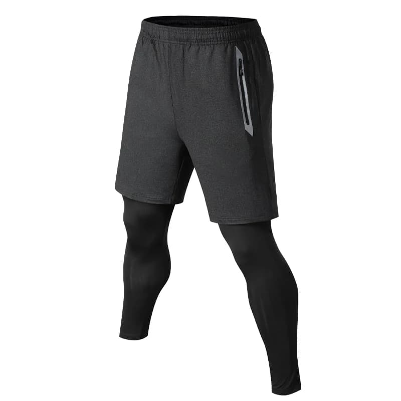 Pantaloni sportivi da uomo 2 In 1 leggings da allenamento a compressione pantaloni da jogging traspiranti tasche con Zip Running pantaloni da palestra Fitness a due piani