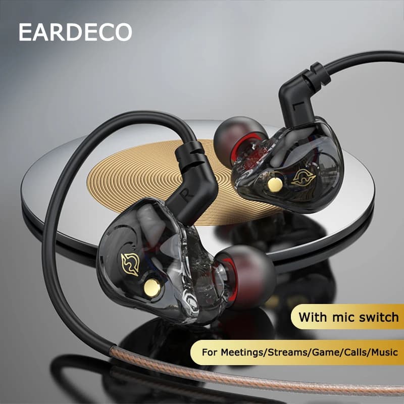 EARDECO Cuffie cablate per bassi pesanti Auricolari stereo cablati da 3,5 mm con filo nell'orecchio Gancio per l'orecchio Sport Hifi con interruttore del microfono
