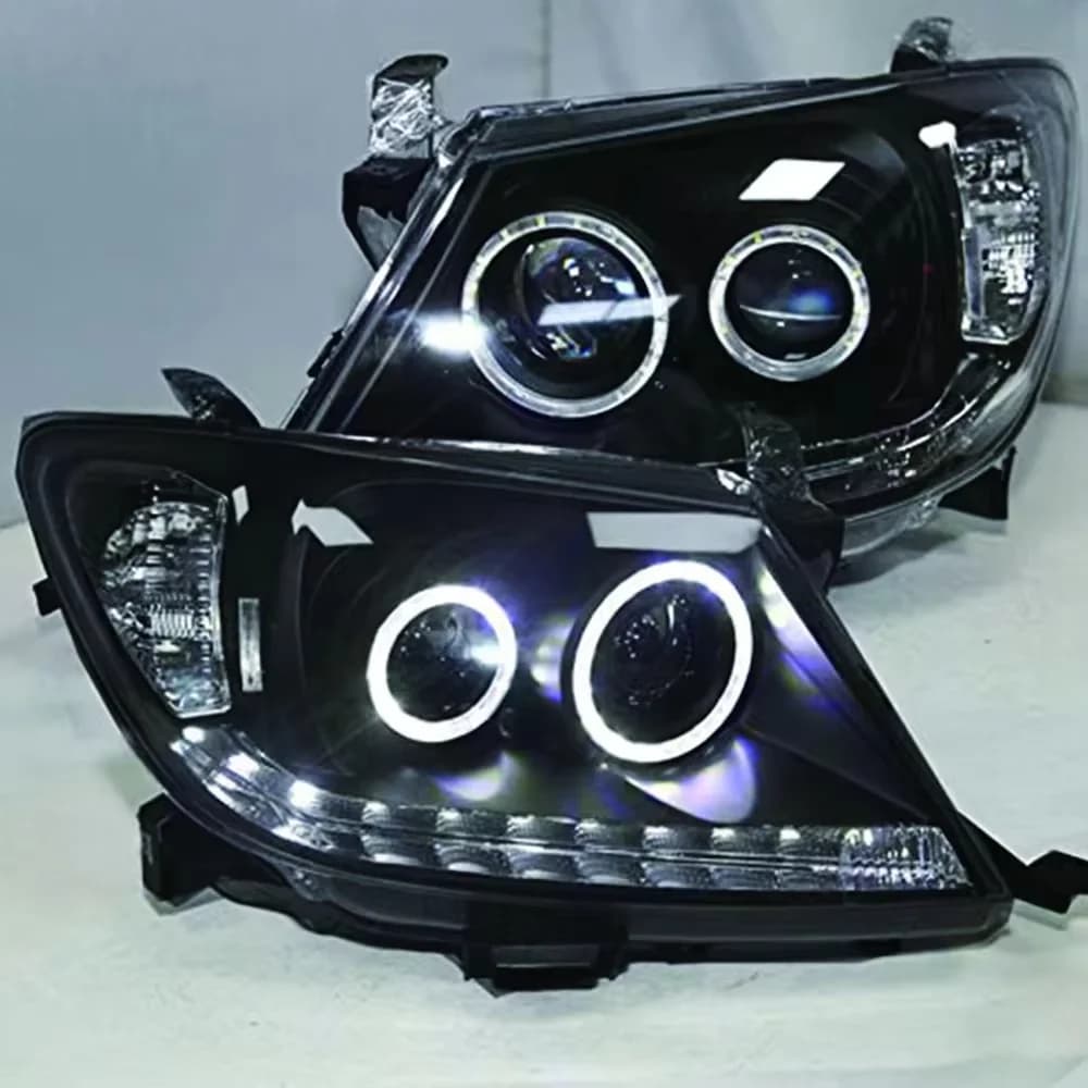 2Pcs LED Headlights For Toyota Hilux Vigo 2008-2014 Facelift Angel Eye Daytime Running Light Black Housing