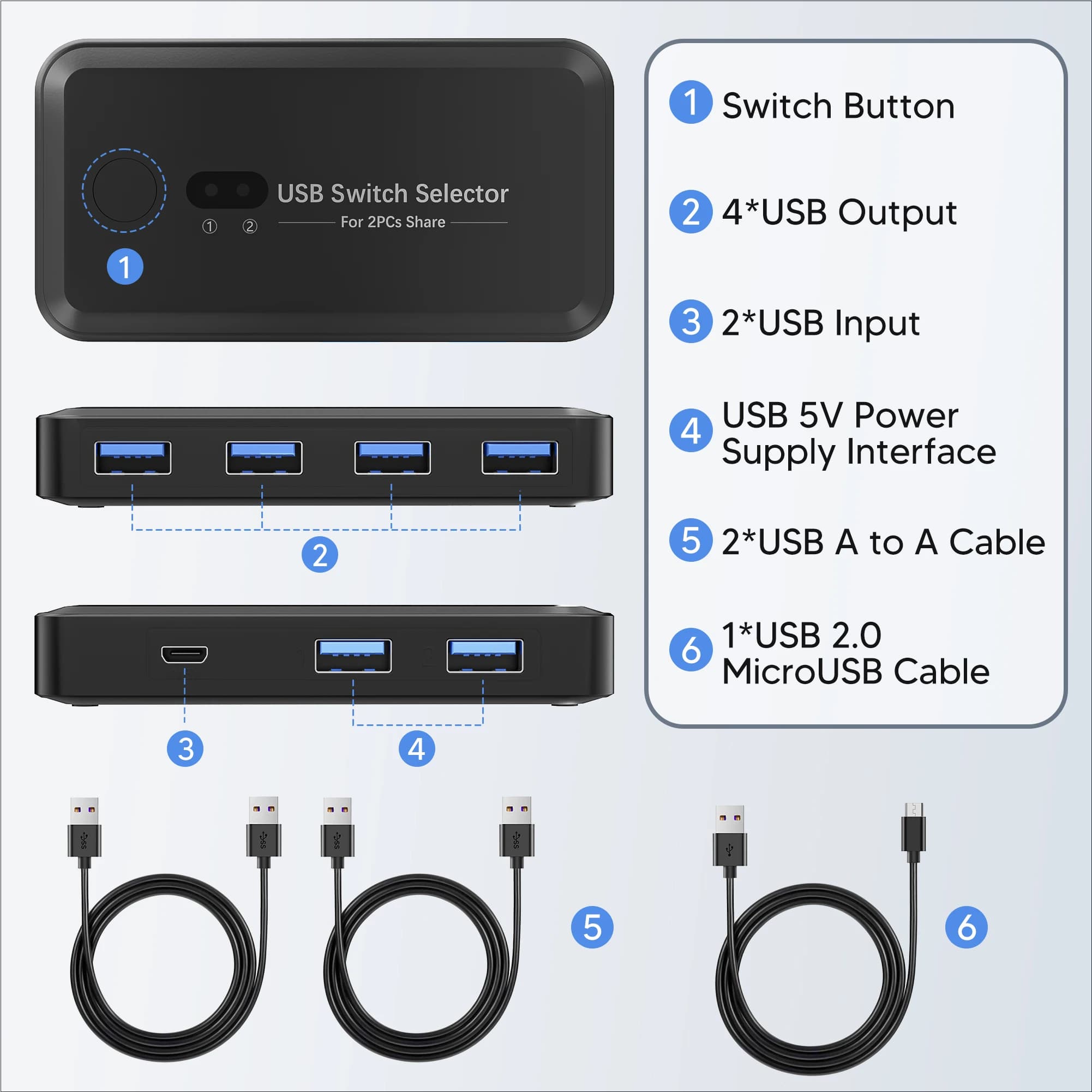 Docking station KVM USB 3.0 a 4 porte Switch Dispositivo di condivisione stampante Adattatore di rete splitter USB per PC o cornici principali