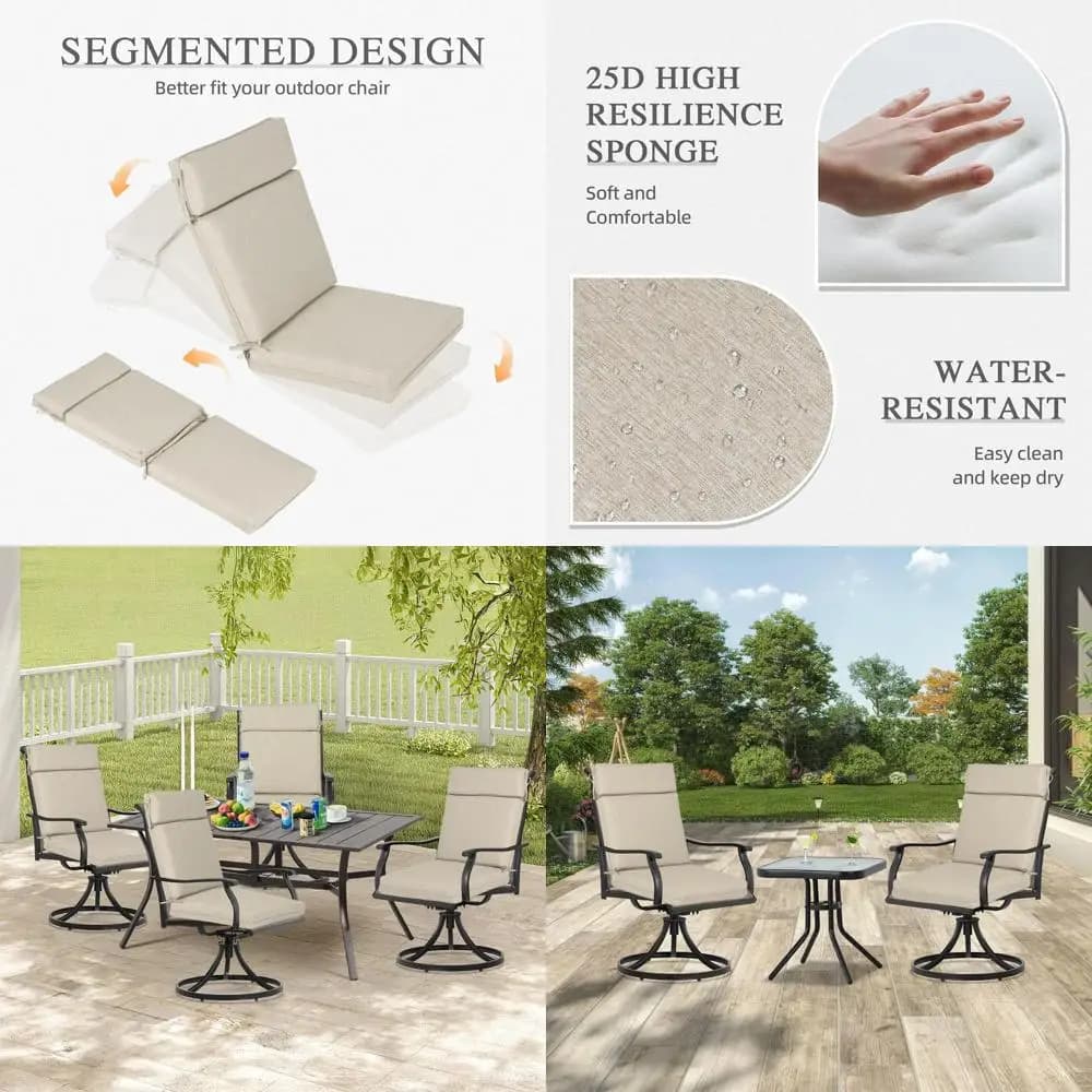 20" x 37" x 2.8" Polyester High Back Segmented Outdoor Chair Cushion, Water Resistant & ade Resistant Removable Cover, Ties and