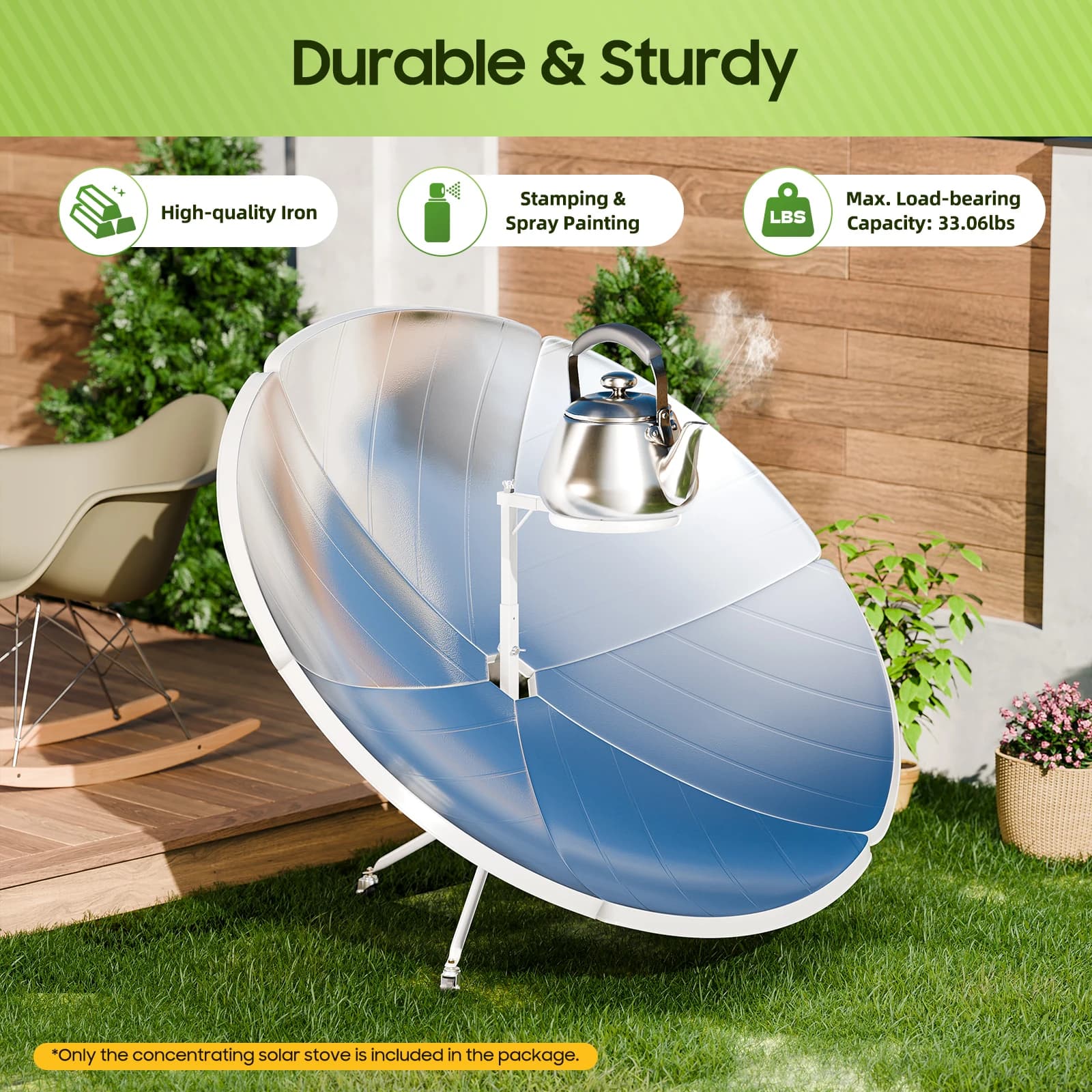 1500W Parabolic Solar Stove, Ecological Concentrated Solar Stove to Renewable Energy, Camping Stove, Solar Fast Heating to Cook Food